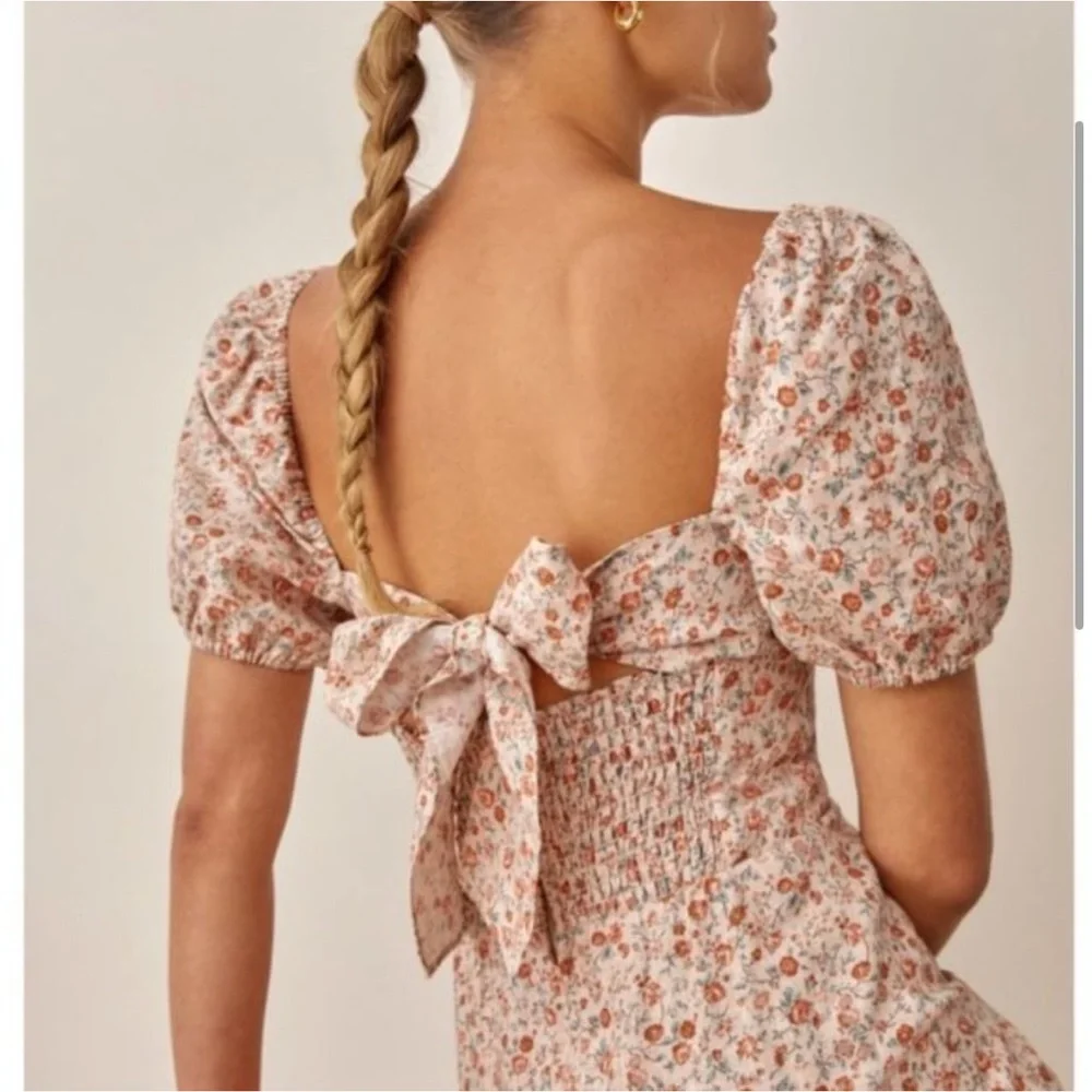 REFORMATION Denver Floral Print Linen Midi Dress Sz 2 cottagecore coquette boho - Picture 5 of 11